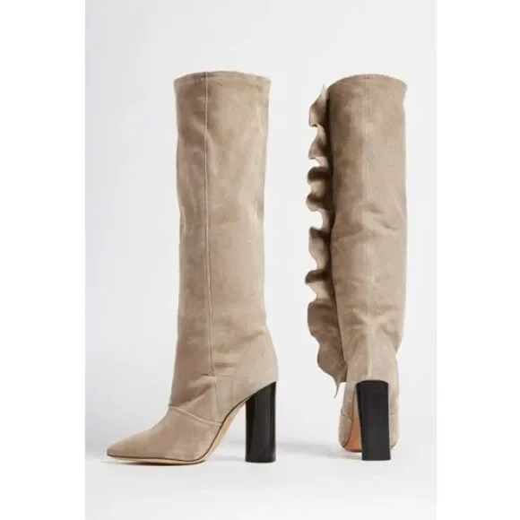 NIB IRO Cidravol Ruffle-Trim Suede Slouchy Knee-High Boots in Taupe $760 size 36 - Picture 4 of 14